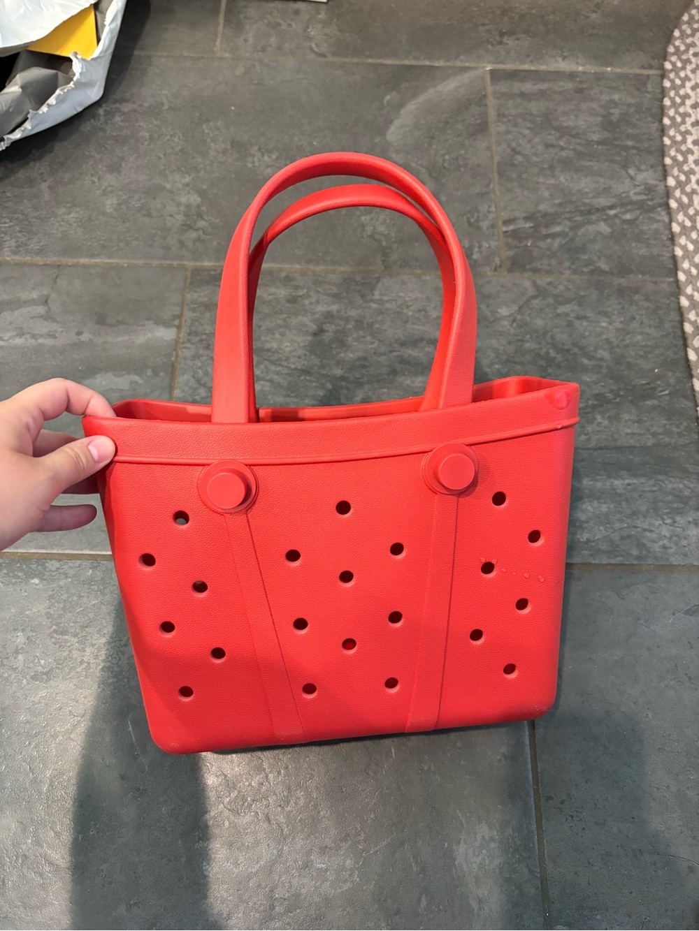 Small plastic washable red tote bag